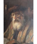 Romanian Judaica Oil Painting Jewish Rabbi in Shtreimel Learning Torah 4... - $460.00