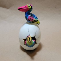 Hatched Egg Pottery Bird Pelican Toucan Mexico Hand Painted Clay Signed 141 - £11.61 GBP