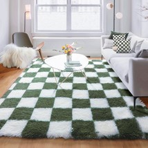 Kicmor Rugs For Living Room 5X8 Olive Green And White, Large Fluffy Soft Plush - $73.96