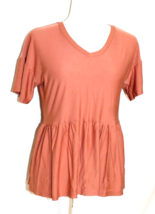 VIBE SPORTWEAR BABYDOLL BLOUSE LARGE PEACH RELAX FIT SHORT SLEEVE L/W V-... - £9.69 GBP