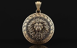 14K Gold Plated Angry Lion King Pendant, 925 Sterling Silver Men&#39;s Pendant - £122.71 GBP