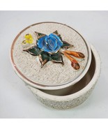 Vintage 1979 Trinket Box w/ Lid 4x3.5Inch Blue Rose Beige Ceramic - $334.11 MXN
