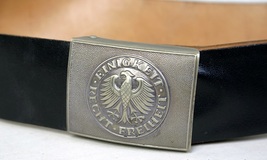 Vintage German army black leather belt Bundeswehr military insignia buckle - £19.91 GBP+