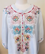 Johnny Was Cena Kaftan Top Sz-M Light Sky Blue 100%Silk - £59.77 GBP