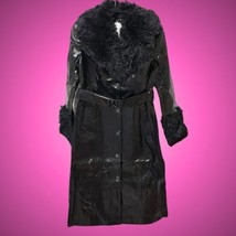 Avec Les Filles Trench Coat Faux Leather Faux Fur Trim Belted Women Small Black - $153.89