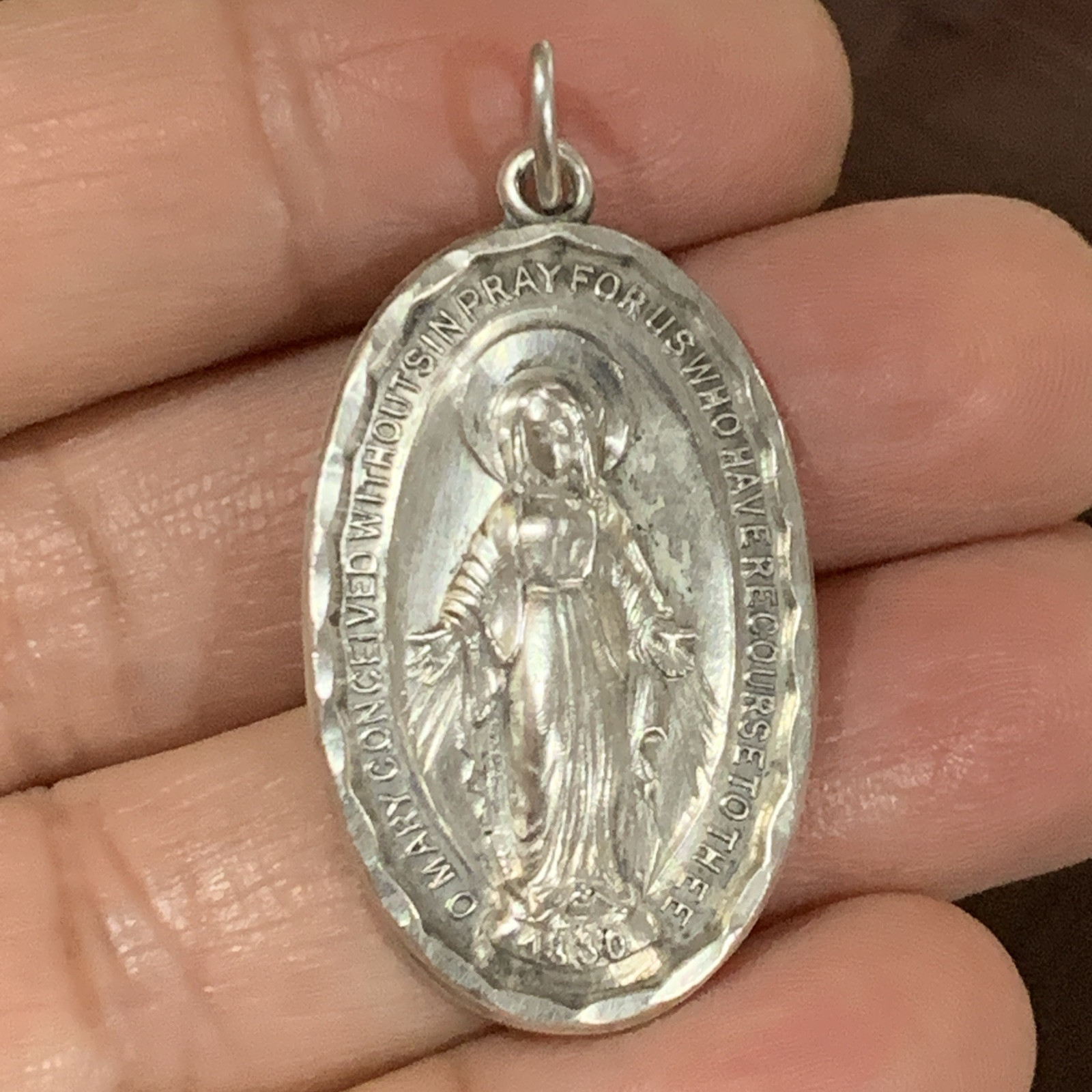 Antique Mary Pray For Us Sterling Silver Pendant - $72.00