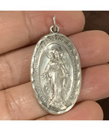 Antique Mary Pray For Us Sterling Silver Pendant - $98.67 CAD