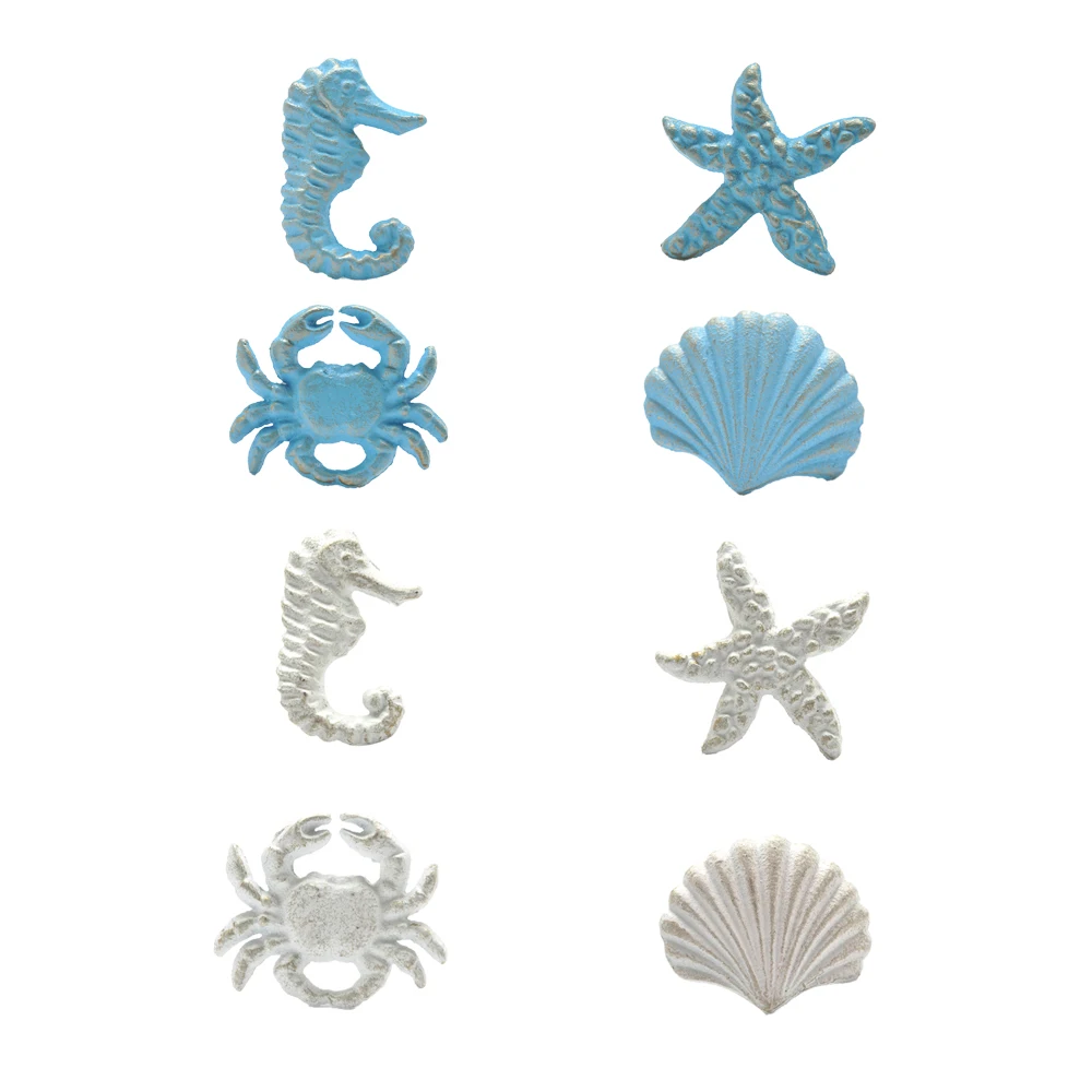 4pcs/set Mediterranean Blue/White Iron Knob Sea Horse/Crab/Shell/Starfish Hand - £23.49 GBP
