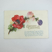 Postcard Birthday Greetings Poppy Flowers Red Pink Purple Embossed Antique 1920s - £6.37 GBP