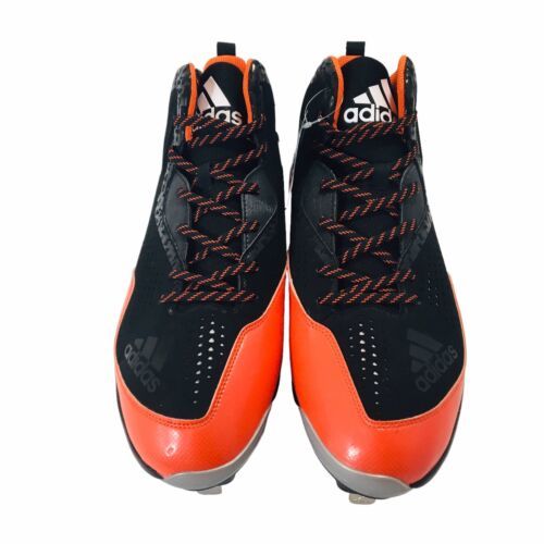 New Adidas Power Alley Baseball Black Orange Metal Cleats Sz 16 Orioles Colors