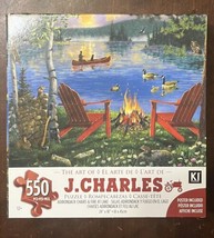 550 Piece Puzzle - The Art of J. Charles Adirondack Chairs &amp; Fire At Lak... - £9.09 GBP