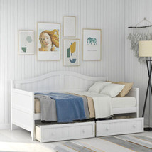 Twin Wooden Daybed with 2 drawers, Sofa Bed - White - £332.07 GBP