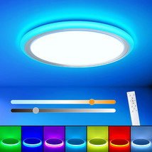 Rgb Led Flush Mount Ceiling Light With Remote Control, 13Inch 24W 2400Lm - £73.93 GBP