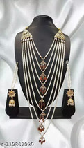 Indian Joharibazar Gold Plated Kundan Long Bridal Earring Hedrabadi Jewelry Sety - £30.26 GBP