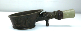 Antique Chinese Brass Hot Coal Silk Iron Jade Handle Shou Symbol Floral Fu Dog - $74.79