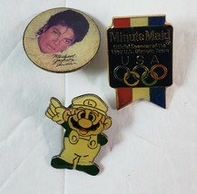 3 Vintage Pins - Super Mario Luigi Nintendo, Michael Jackson &amp; &#39;92 Olympic Pin - £31.13 GBP