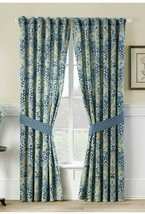 Waverly Moonlit Shadows Lapis Curtain Set w Ties Lined Cotton Taupe Blue 100x84 - $74.94
