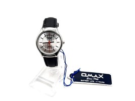 Omax Quartz Watch Women With Tag New Battery Silver Dial Black Band 26mm - $32.00