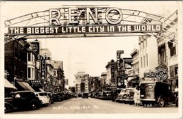 Reno Nevada RPPC North Virginia St Shops Cars Restaurants 1940s Postcard V20 - £11.78 GBP