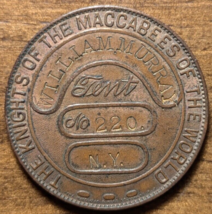 New York NY William Murray The Knights of The Maccabees Of The World Tent Token - £11.47 GBP