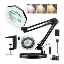 10X Magnifying Glass with Light Hand Free, HITTI 3 Color Stepless Dimmable Magni - £35.60 GBP