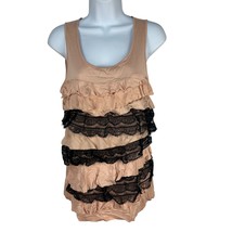 Ann Taylor Womens Sleeveless Beige And Black Lace Tiered Ruffle Tank Top... - $24.70