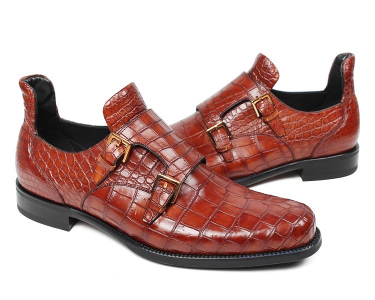 NEW Buckle Crocodile Monk Strap Shoe, Black Crocodile Chelsea Boot, Leather Boot
