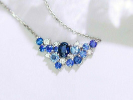 3.00Ct Oval Cut CZ Sapphire Cluster Pendant 14K White Gold Plated 18&quot; Free Chain - £95.89 GBP
