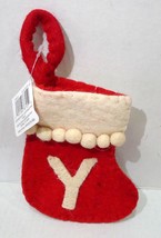 Christmas Stocking Red Wool Like Hanging Decoration NWT Initial Y miniature IMP - £2.69 GBP