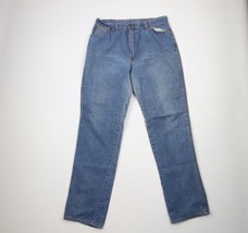 Vtg 70s Streetwear Womens 34 Distressed Flower Embroidered Straight Leg Jeans - £35.00 GBP