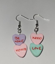 Conversation Heart Earrings SILVER Wire Valentine Candy Hearts - £6.79 GBP