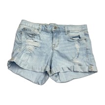 Old Navy Boyfriend Shorts Girls 6 Blue Denim Stretch Distressed 5-Pockets Cuffed - £16.37 GBP