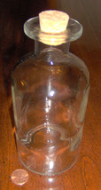 Clear Glass DRUGGIST BOTTLE 7&quot; tall with Cork prescription pharmacy Apothecary - £20.03 GBP