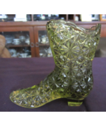 Vintage Fenton Avocado Green Glass Boot Shoe Victorian Diamond Daisy Vase - £15.81 GBP