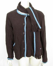 NWT Brown Boiled 100% Wool Cardigan M + Scarf 2 piece Set Blue Trim Tally-Ho vtg - £10.82 GBP