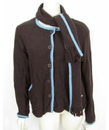 NWT Brown Boiled 100% Wool Cardigan M + Scarf 2 piece Set Blue Trim Tall... - $14.40