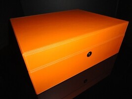 Brizard Airflow Humidor in Racing Orange Leather with cutter and lighter NIB image 4