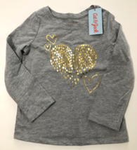 Cat &amp; Jack Girls Gray Long Sleeve Shirt with Gold Hearts Size 3T - £9.55 GBP