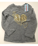 Cat &amp; Jack Girls Gray Long Sleeve Shirt with Gold Hearts Size 3T - £9.61 GBP