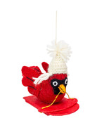 Sledding Cardinal 471429 Pompom Beanie Wild Woolies Felted Sheep Wool Or... - $27.05 CAD