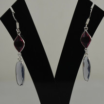 925 Sterling Silver PlatedOval Amethyst &amp; Pink QuartzEarrings BES-1322 Her Gift - £16.41 GBP