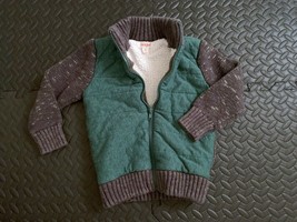Boys Cat &amp; Jack Heavy Thick Knit Sweater 4T Green Grey Full Zip up Winter Gray - £17.90 GBP