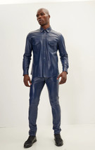 New Men Pant Blue Trousers Leather Lambskin Genuine Biker Stylish Casual... - $112.80+