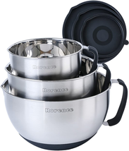 Stainless Steel Non-Slip Mixing Bowls with Pour Spout, Handle and Lid, Set of 3, - £36.93 GBP
