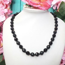 Vintage Black Faceted Gem Stone Beaded Choker Necklace - £19.87 GBP