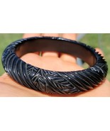 Black Bakelite Bangle Bracelet Deeply Carved Leaves Design 38 Grams VINT... - £101.20 GBP