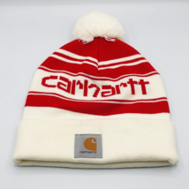 Carhartt Knit Cuffed Pom Red White Winter Knit Beanie Outdoor Acrylic - £15.79 GBP