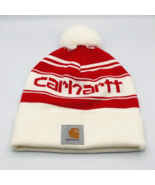 Carhartt Knit Cuffed Pom Red White Winter Knit Beanie Outdoor Acrylic - £15.56 GBP