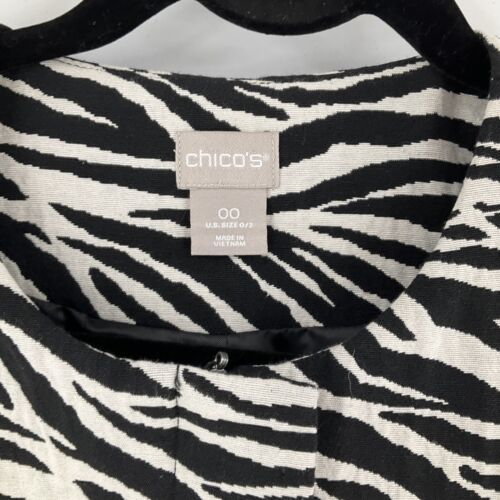 Primary image for Womens 00 Chicos Black White Zebra Lined Jacket Pocket 3/4 Sl Peacoat Size 0/2