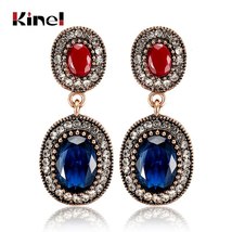 Hot Bohemian Statement Earrings Antique Gold Ethnic Big Oval Stone Crystal Bride - £7.00 GBP